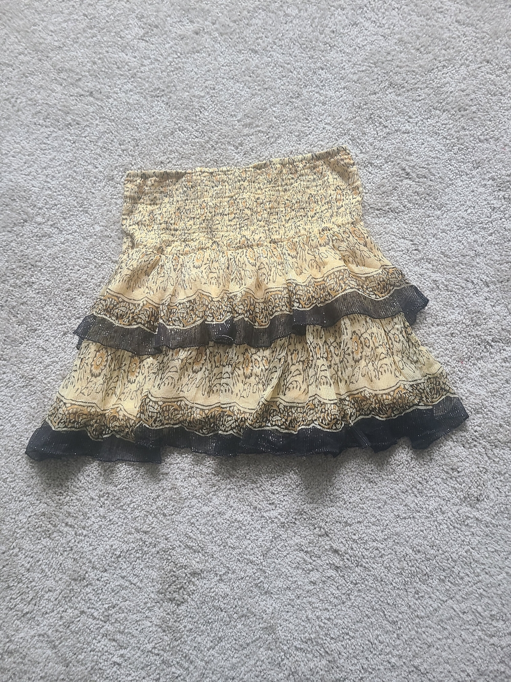 Mes Demoiselles Cream and Black Tiered Smocked Mini Skirt